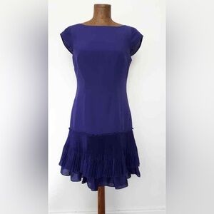 Coast Purple Cap Sleeve Shift Dress Pleat Hem Trim Occasion Party Flirty Size 10